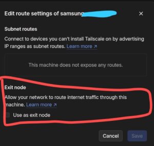 Checkbox exit node